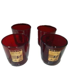 Košice miniature rocks glasses, red, quantity (4), one has a tiny chip on edge.